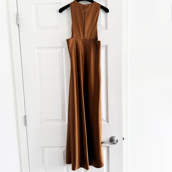 Tibi Heavy Satin Midi Bias Dress in Bronze, size 00 - Picture 11 of 14